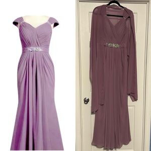 NWT Azazie Charlie bridesmaid dress 8 wisteria purple mother of the bride shawl